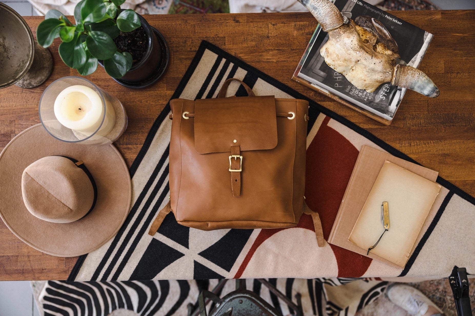 Leather Drawstring Backpack