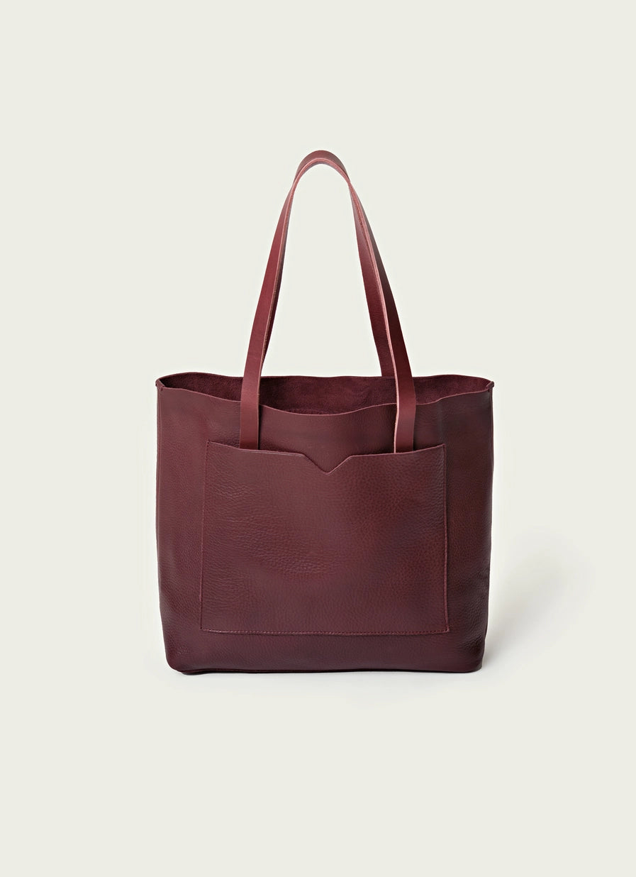 Leather Raw Edge Wide Tote Bag